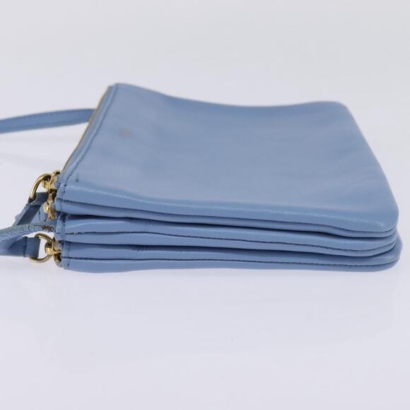 CELINE Trio Shoulder Bag Leather Light Blue Gold - Picture 4 of 13